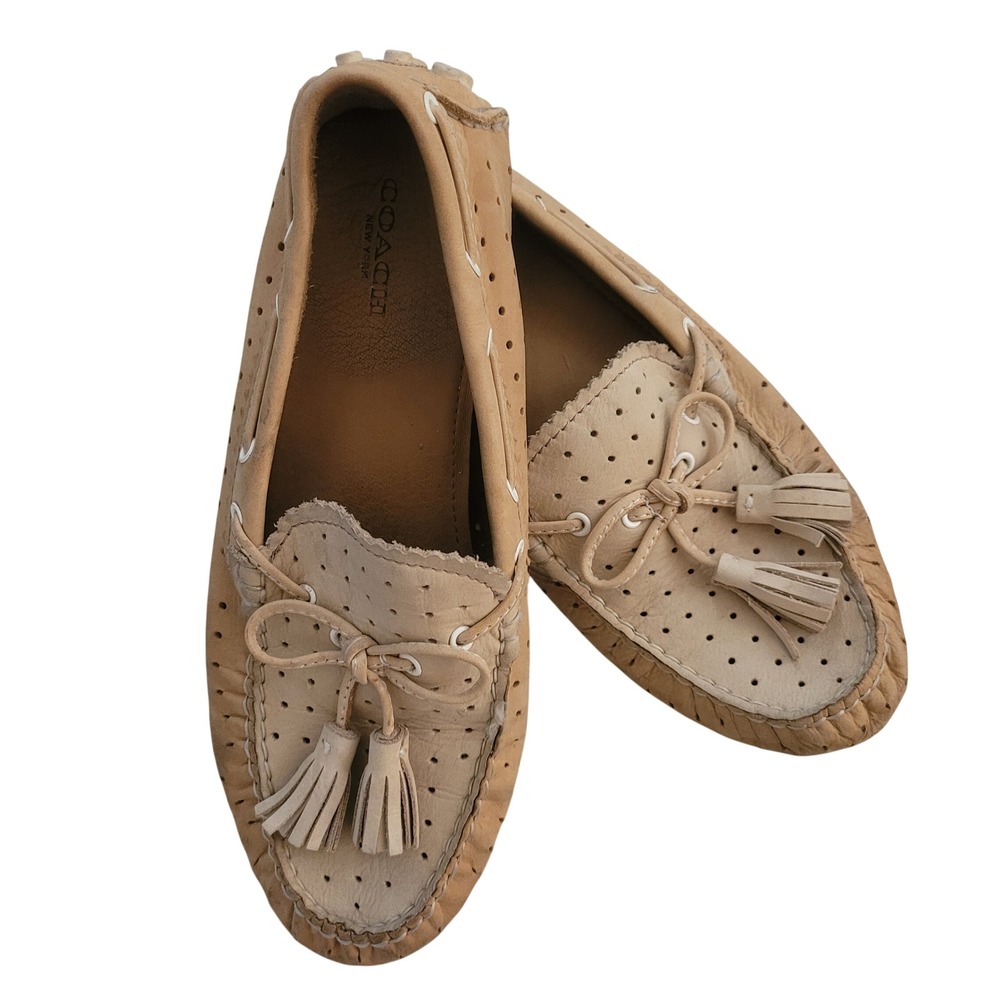 Coach Nadia Driving Moccasin Loafer Shoe Tan Leather Perforated Tassel Vintage 7